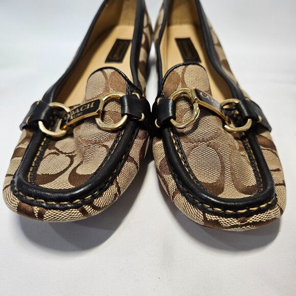 Coach Womens Canvas Leather Monogram Slip On Loafers Size 7.5 Brown Dress Shoes - Picture 3 of 8